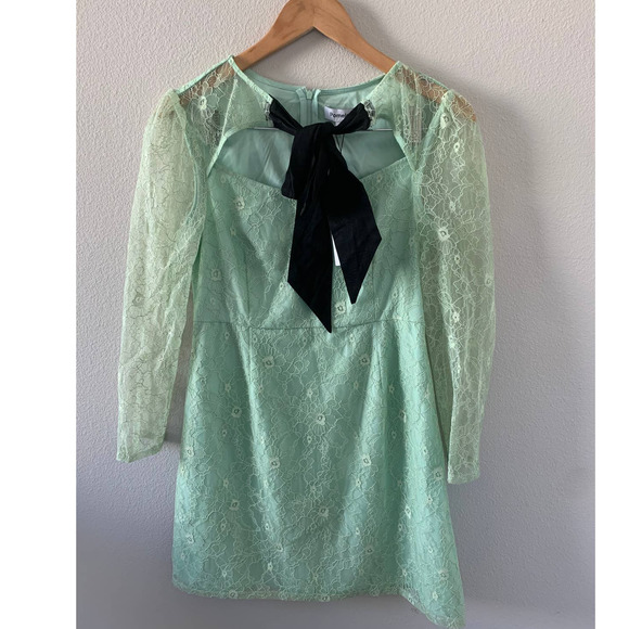 Pomelo Oversized Bow Lace Accent Dress - Light Green - Picture 4 of 8